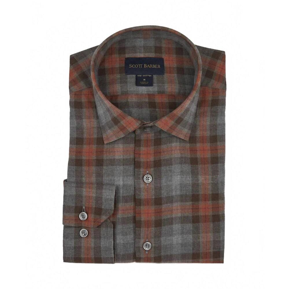 NEW SCOTT BARBER men's washed melange country plaid shirt in ochre